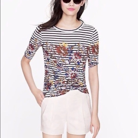 J. Crew Tops - J. Crew Navy Striped Bright Floral Tee